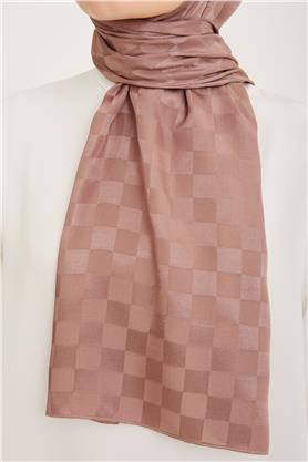 Armine Jakarlı Diamond Şal Dama 3096-15 Miskli Kahve