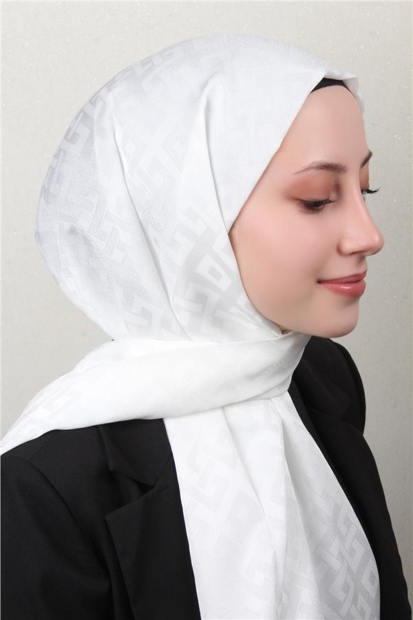 Armine Jakar İpeksi Şal 3110-4 Beyaz