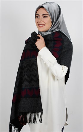 511-0011-03 GENİŞ OMUZ ŞALI PEMBE SİYAH