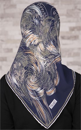 Piramit Krep Eşarp 116-0002-02 Lacivert