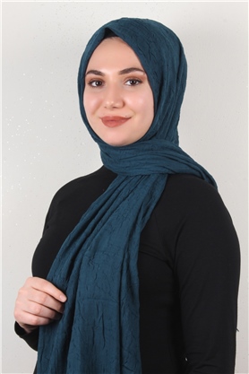 Bambu Kraşlı Şal 2724-110 Petrol Mavisi