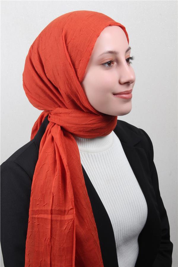 Bambu Kraşlı Şal 2724-123 Yanık Portkal