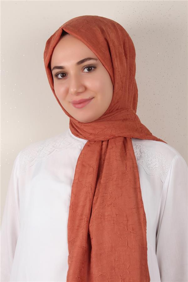 Bambu Kraşlı Şal 2724-127 Koyu Şeftali