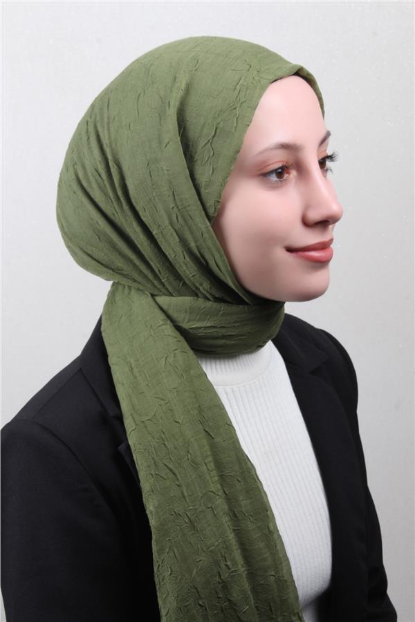 Bambu Kraşlı Şal 2724-44 Yağ Yeşili