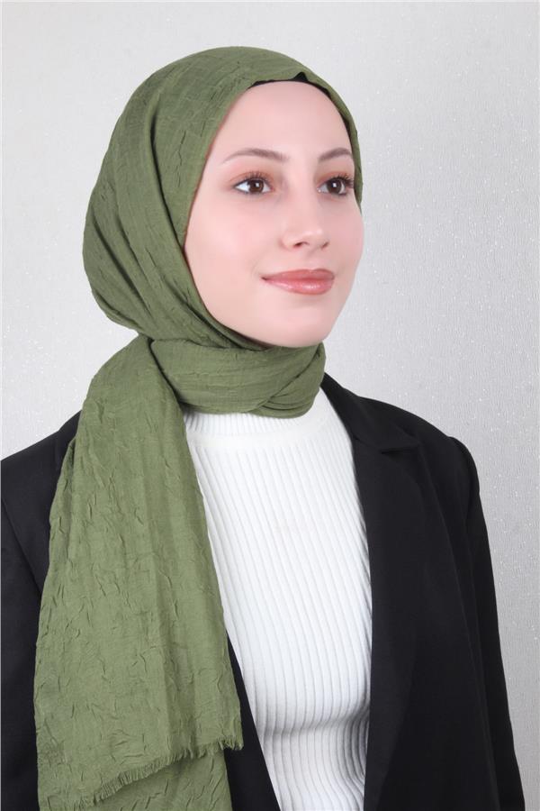 Bambu Kraşlı Şal 2724-44 Yağ Yeşili