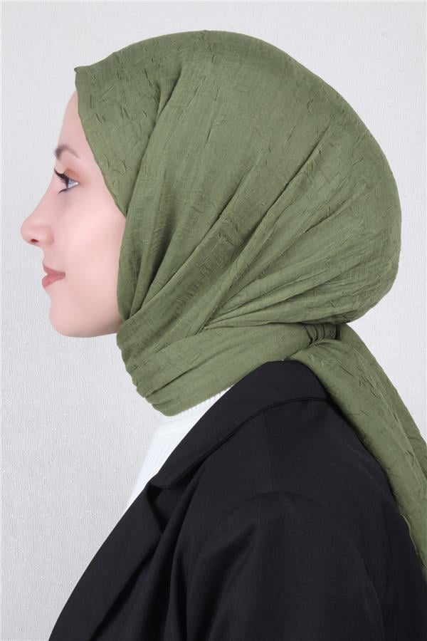 Bambu Kraşlı Şal 2724-44 Yağ Yeşili