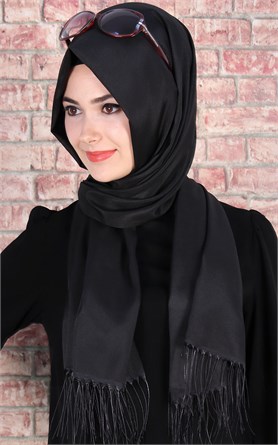 500-0001-26 ÇİFT YÖNLÜ İPEKSİ ŞAL SİYAH
