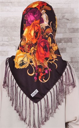 111-0003-03 PİRAMİT PÜSKÜLLÜ EŞARP MÜRDÜM TURUNCU