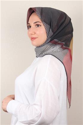 Coton & Silk Eşarp 3646-1 Siyah-Kırmızı