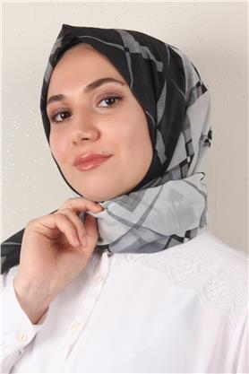 Cotton & Silk Şal 3640-5 Siyah-Gri