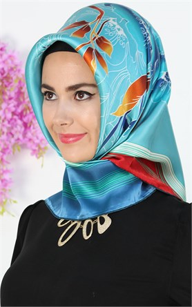 3731-01 ARMİNE İPEK TURKUAZ KIRMIZI