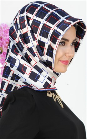 3733-17 ARMİNE İPEK LACİVERT KIRMIZI