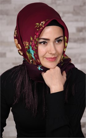 111-0011-07 PİRAMİT PÜSKÜLLÜ EŞARP MOR