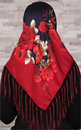 111-0011-01 PİRAMİT PÜSKÜLLÜ EŞARP BORDO LACİ