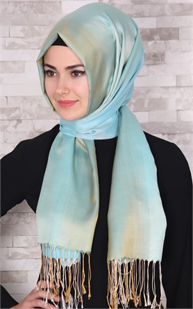 500-0010-18 ÇİFT YÖNLÜ İPEKSİ ŞAL TURKUAZ GOLD