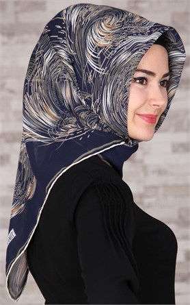 Piramit Krep Eşarp 116-0002-02 Lacivert