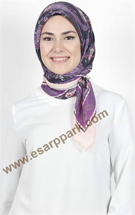 Desenli Fileli Coton Eşarp 1711-10