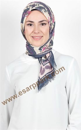 Desenli Fileli Coton Eşarp 1711-6