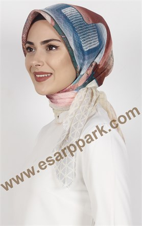 Desenli Fileli Coton Eşarp 1715-17