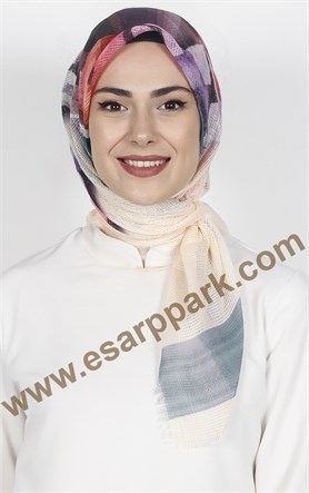 Desenli Fileli Coton Eşarp 1715-24