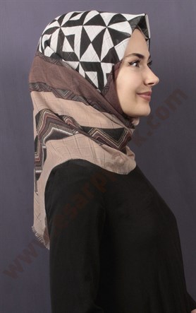 Desenli Fileli Coton Eşarp 1732-13