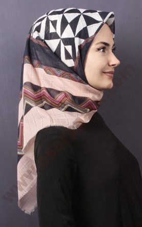 Desenli Fileli Coton Eşarp 1732-14