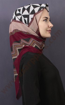 Desenli Fileli Coton Eşarp 1732-3