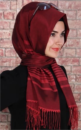 500-0007-02  ÇİFT YÖNLÜ İPEKSİ ŞAL BORDO