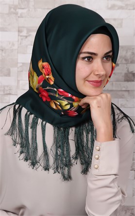 111-0001-03 PİRAMİT PÜSKÜLLÜ EŞARP YEŞİL