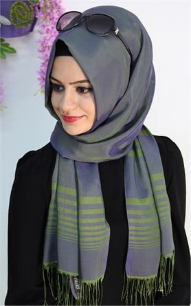 500-0006-01  ÇİFT YÖNLÜ İPEKSİ ŞAL MOR YEŞİL