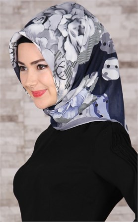 Piramit Krep Eşarp 116-0001-01 Mavi