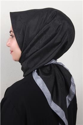 Fashion Monogram Eşarp 8089-1 Siyah-Füme