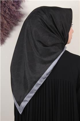 Fashion Monogram Eşarp 8089-1 Siyah-Füme