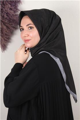 Fashion Monogram Eşarp 8089-1 Siyah-Füme