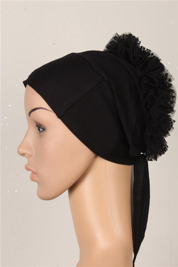 Fırfırlı Kaymaz Bone 2566-1 Siyah 