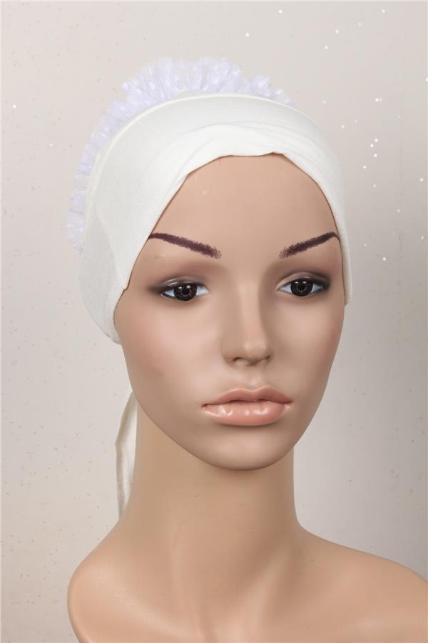 Fırfırlı Kaymaz Bone 2566-2 Beyaz 