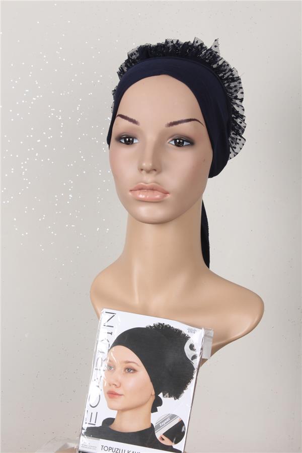 Fırfırlı Kaymaz Bone 2566-3 Lacivert