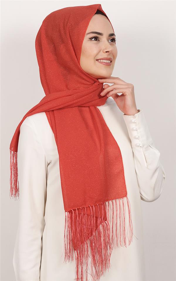 Fransız Simli Şal 2811-10 Mercan