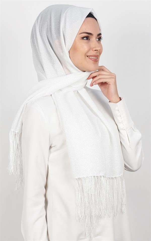Fransız Simli Şal 2811-13 Beyaz