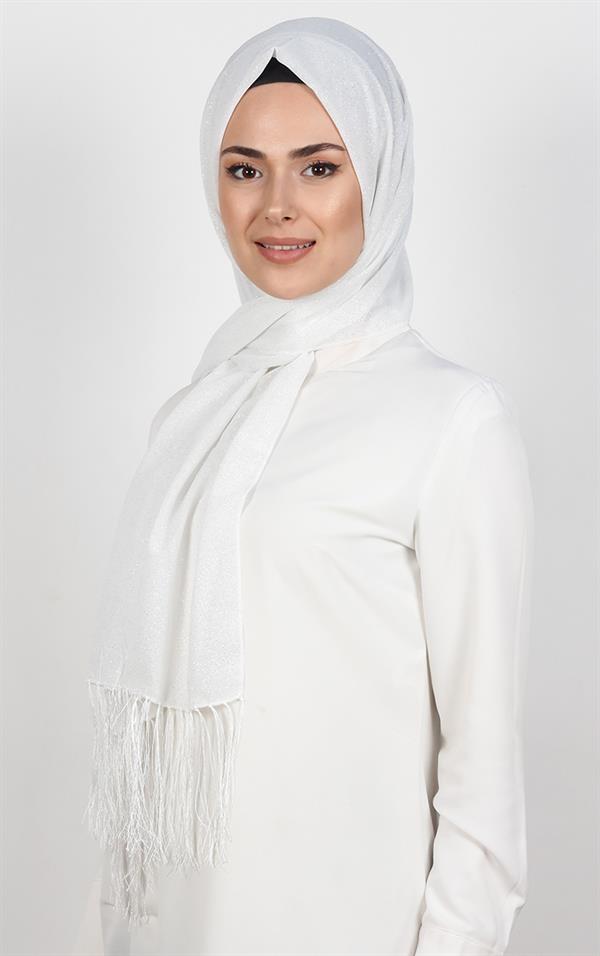 Fransız Simli Şal 2811-13 Beyaz
