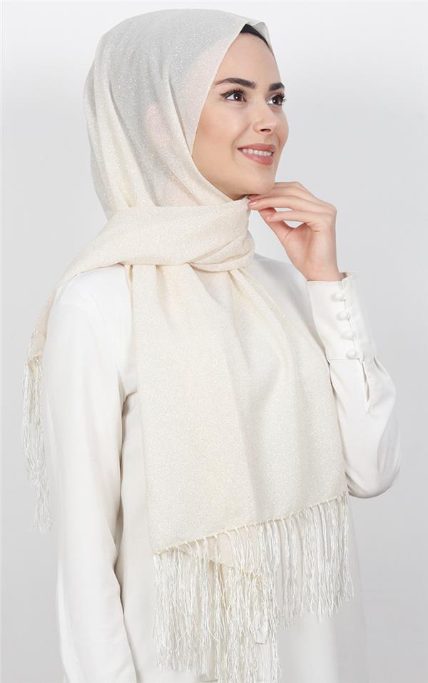 Fransız Simli Şal 2811-3 Ekru