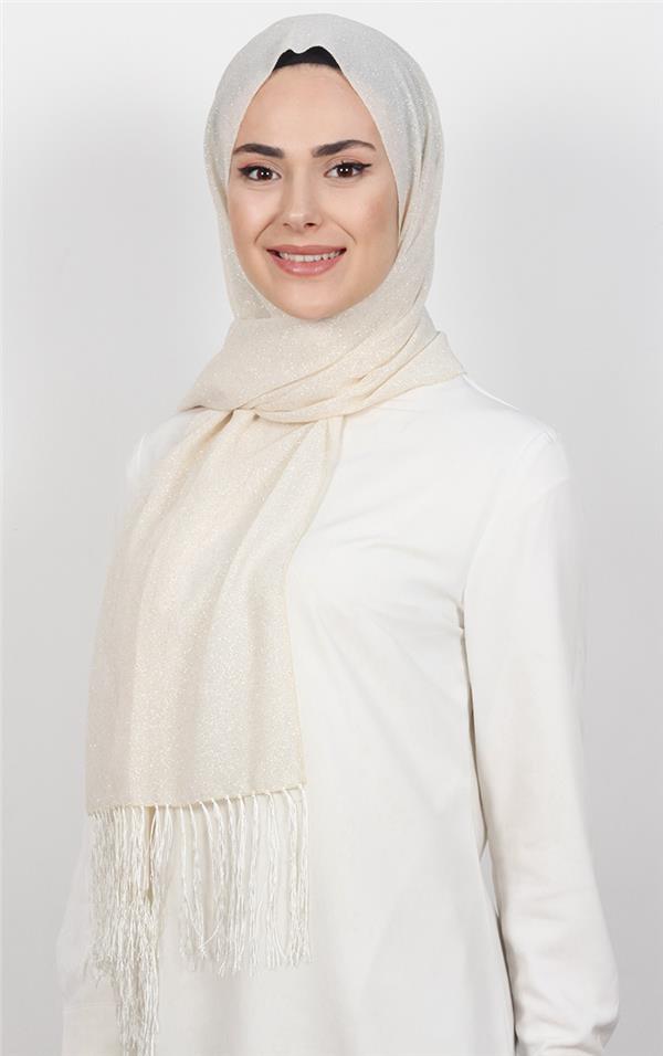 Fransız Simli Şal 2811-3 Ekru