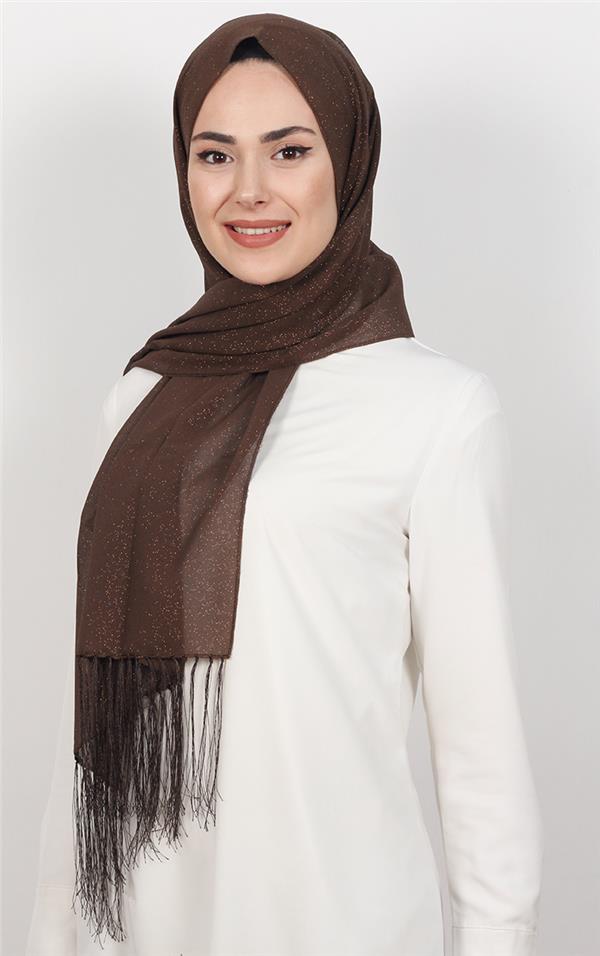 Fransız Simli Şal 2811-5 Kahverengi