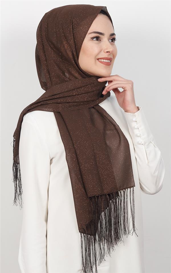 Fransız Simli Şal 2811-5 Kahverengi
