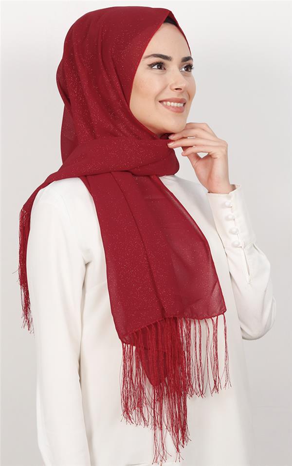 Fransız Simli Şal 2811-7 Kırmızı