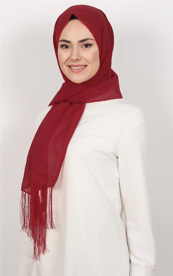 Fransız Simli Şal 2811-7 Kırmızı