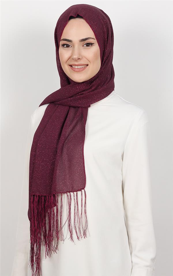 Fransız Simli Şal 2811-9 Bordo