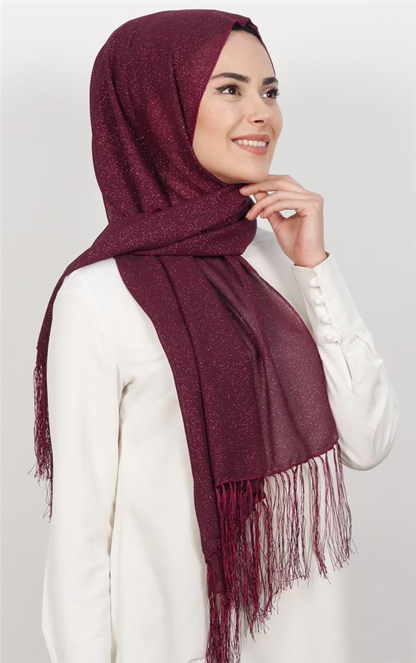 Fransız Simli Şal 2811-9 Bordo