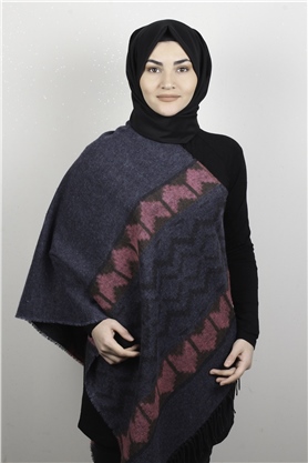 Geniş Omuz Şalı 5220-62 Mavi