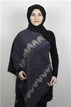 Geniş Omuz Şalı 5220-77 Mavi
